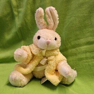 CHRISHA Playful Plush 1997 Beige Yellow Easter Bunny Rabbit In Coat Jointed Legs